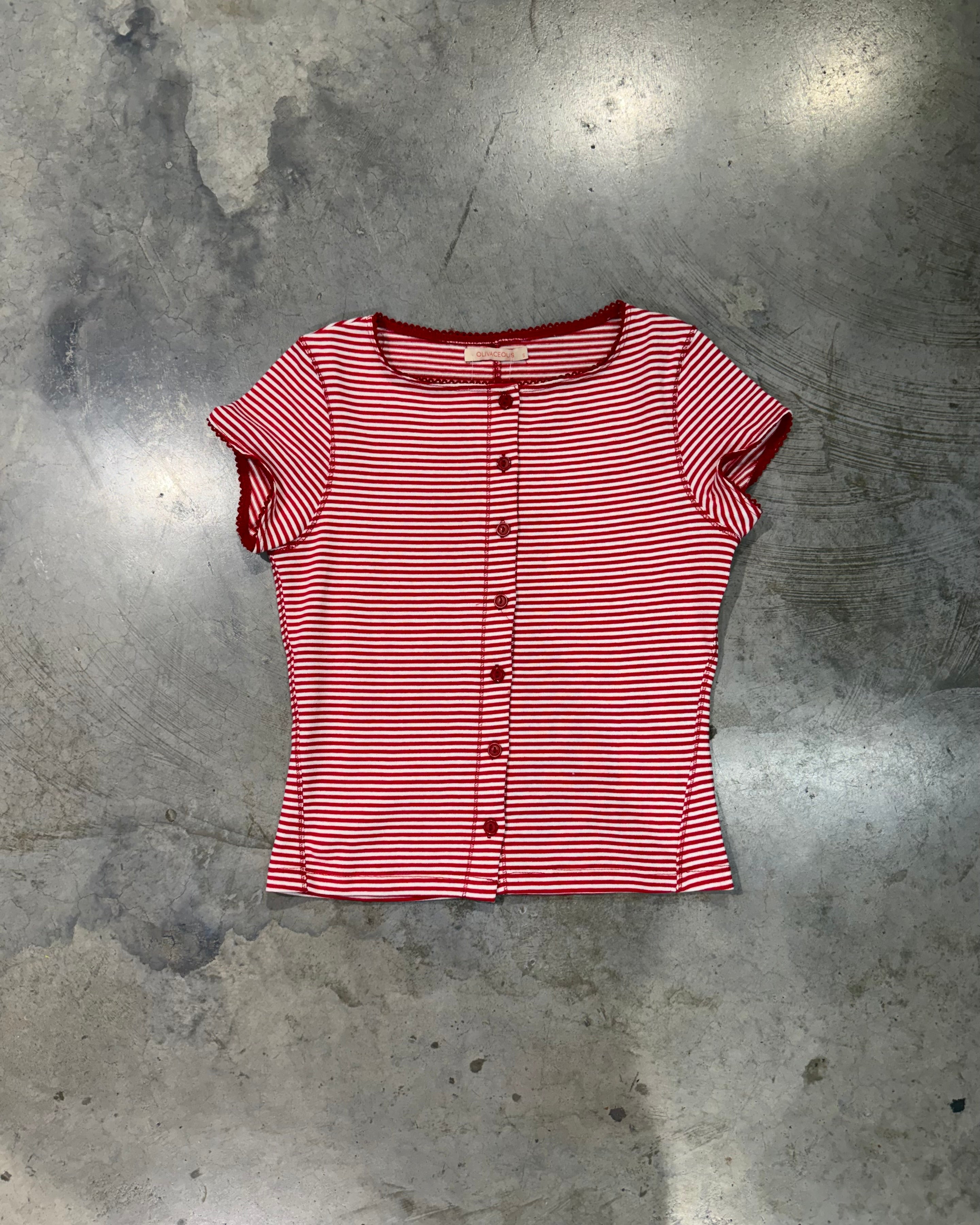 ASHLEY STRIPED BUTTON TEE