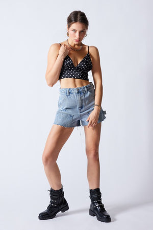 UMA UTILITY HIGH WAIST DENIM CARGO SHORTS