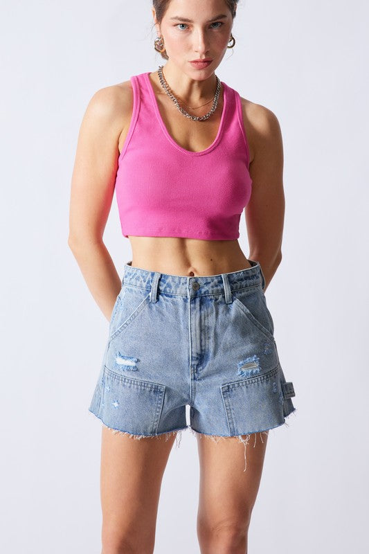 UMA UTILITY HIGH WAIST DENIM CARGO SHORTS