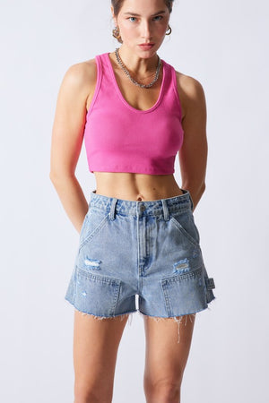 UMA UTILITY HIGH WAIST DENIM CARGO SHORTS